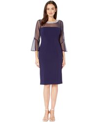 Alex Evenings - Short Shift Dress With Beaded Illusion Neckline And Bell Sleeves - Lyst