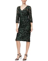 Alex Evenings - Short V-neck Sheath Dress With Illusion Neckline And 3/4 Sleeves - Lyst