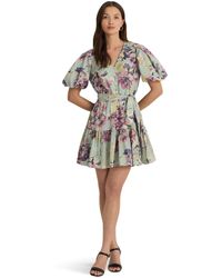Lauren by Ralph Lauren - Floral Cotton Voile Puff-sleeve Dress - Lyst