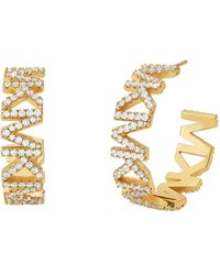 Michael Kors Brass Pave Monogram Hoop Earrings - Metallic