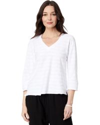 Mod-o-doc - Shadow Stripe French Terry 3/4 Sleeve V-neck Hi-low Top - Lyst