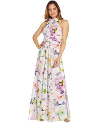 Adrianna Papell Printed-chiffon Halter Gown in Mint Floral (Blue Adrianna Papell Printed-chiffon Halter Gown in Mint Floral (Blue