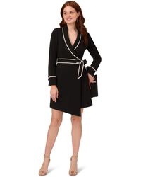 Adrianna Papell - Long Sleeve Stretch Crepe Tuxedo Dress With Ivory Contrast Piping - Lyst