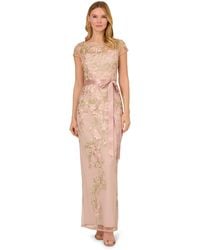 Adrianna Papell - Cascading Floral Embroidered Long Column Gown - Lyst