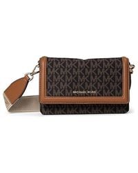 MICHAEL Michael Kors - Jet Set Small Phone Crossbody With Logo Web Strap (/Acorn) Cross Body Handbags - Lyst