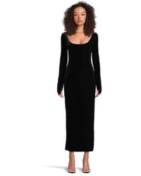 Norma Kamali - Long Sleeve Deep Scoop Neck Side Slit Gown Dress 1 Sm 4) Polyester/Spandex - Lyst
