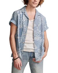 Lucky Brand - Printed Chambray Camp Collar Short Sleeve Shirt - Lyst