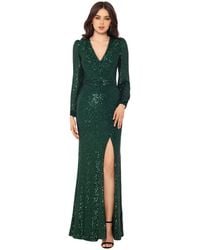 Xscape - Long Sleeve Long V-neck Sequin Gown - Lyst
