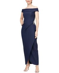Alex Evenings - Long Compression Off-the-shoulder Dress With Hip Embellishment - Lyst