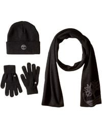 Timberland Double Layer Scarf, Cuffed Beanie Magic Glove Gift Set - Black