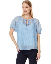 Vince Camuto - Shirred V Neck Blouse W Short Puff Slvs - Lyst