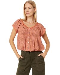 Lucky Brand - Printed Button Front Peasant Top - Lyst