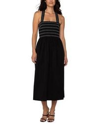 Liverpool Los Angeles - Sleeveless Smocked Woven Midi Dress With Trapunto Straps Dress, Cotton/Polyester/Spandex - Lyst