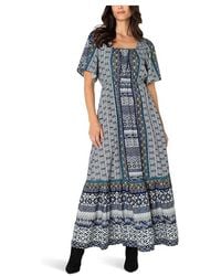 Liverpool Los Angeles - Elbow Sleeve Square Neck Woven Maxi Dress With Pockets Dress, Rayon - Lyst