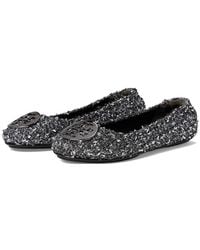 Tory Burch - Minnie Travel Ballet With Metal Logo Flat Shoes Confetti/Gunmetal, Leather/Rubber/Wool - Lyst