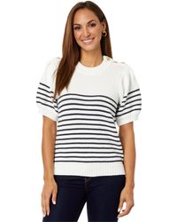 English Factory - Striped Short Puff Sleeve Sweater With Buttons - Lyst