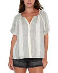 Liverpool Los Angeles - Puff Sleeve Button Front Shirred Woven Top - Lyst