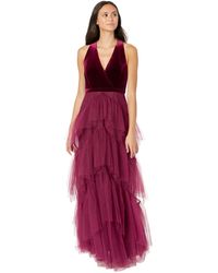 BCBGMAXAZRIA Stretch Velvet Tulle Dress - Purple