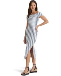 Lauren by Ralph Lauren - Striped Off-the-shoulder Midi Dress - Lyst