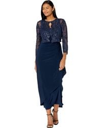 Alex Evenings - Long Empire Waist Embroidered Jacket Dress With Jacket And Cascade Detail Skirt - Lyst