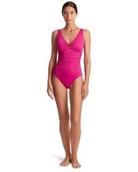 Ralph Lauren - Beach Club Solid Ring Front One Piece Swimsuits One Piece, Polyester - Lyst