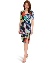 Adrianna Papell - Printed Stretch Crepe Chiffon Short Sleeve Side Wrap Dress - Lyst