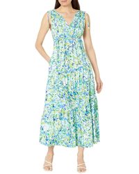 Maggy London - Floral Print Maxi With Shoulder Gather Dress - Lyst