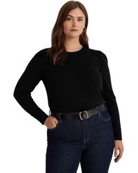 Lauren by Ralph Lauren - Plus-size Cotton-blend Puff-sleeve Sweater - Lyst