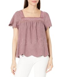 Lucky Brand Embroidered Flutter Sleeve Top - Purple