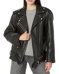 Blank NYC - Black Leather Textured Long Moto Jacket In Finding Love - Lyst