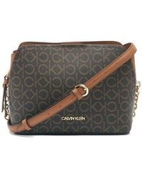 Calvin Klein - Hailey Signature Triple Compartment Chain Crossbody Cross Body Handbags/Khaki/Caramel Linear, Synthetic - Lyst