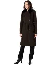 Vince Camuto Double-breasted Belted Wool Coat With Faux Fur Collar V20731-me - Black