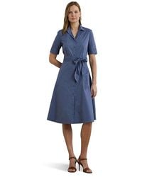Ralph Lauren - Petite Belted Cotton-Blend Shirtdress Dress, Cotton/Elastane/Nylon - Lyst