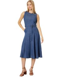 Tommy Hilfiger - Sleeveless Belted Chambray Dress - Lyst