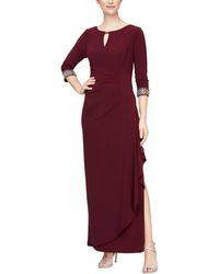 Alex Evenings - Long A-line Dress With Embellished Sleeves And Neckline - Lyst