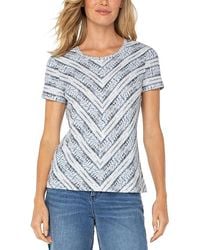 Liverpool Los Angeles - Petite Short Sleeve Scoop Neck Knit Top With Miter Front Clothing, Polyester/Viscose - Lyst