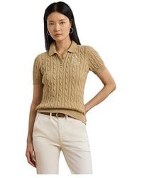Ralph Lauren - Petite Cable-Knit Cotton Polo Sweater Sweater - Lyst