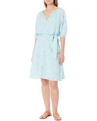 DKNY - Puff Sleeve V-neck Belted Dress - Lyst