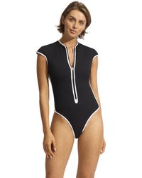 Seafolly - Cap Sleeve Zip Front One-piece Swimsuit - Lyst