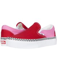 suede slip on platform vans fur pink