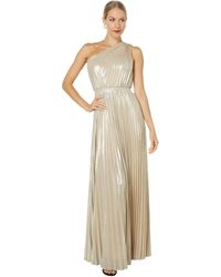 BCBGMAXAZRIA Long Pleated Foil Ribbed Knit Evening Dress - Natural