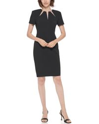 Calvin Klein Short-puff-sleeve V-neck Sheath Dress in Black | Lyst