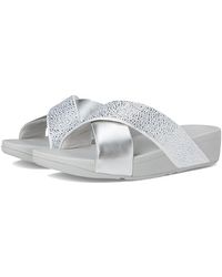 Fitflop - Lulu Crystal-Mix Metallic Cross Slides Wedge Shoes 9 M (B) Leather - Lyst