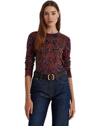 Lauren by Ralph Lauren - Checked Paisley Cotton-blend Sweater - Lyst