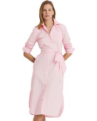 Lauren by Ralph Lauren - Striped Belted Broadcloth Shirtdress - Lyst