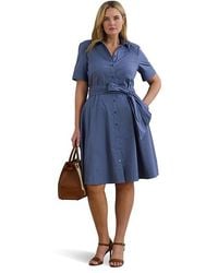 Ralph Lauren - Plus Size Belted Cotton-Blend Shirtdress Dress, Cotton/Elastane/Nylon - Lyst