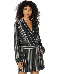 BCBGMAXAZRIA Stripe Long Sleeve Romper - Black