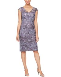 Alex Evenings - Short Embroidered Sheath Dress With Cap Sleeves And V-neckline - Lyst