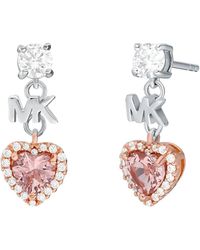 Michael Kors Sterling Silver Heart Drop Cubic Zirconia Studs Earrings - Pink