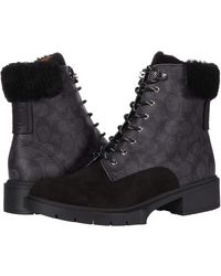 coach lorimer coated canvas monogram combat booties